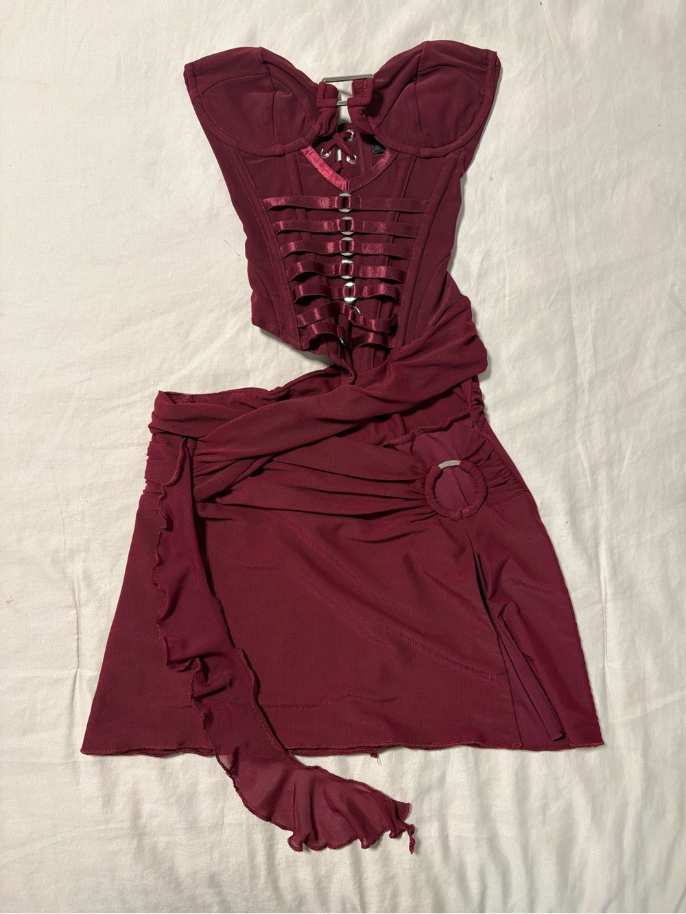 Strapless Burgundy Corset & Skirt Mini Set
